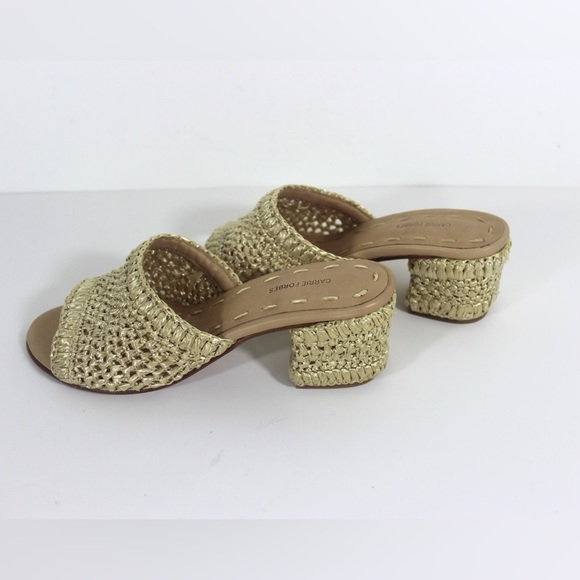 Like New Raffia Slide Sandals with Covered Block Heel Neutral Summer Morrocan - Picture 5 of 11